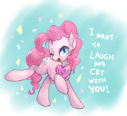 Size: 916x839 | Tagged: safe, artist:mlpanon, part of a set, pinkie pie, pony, g4, cute, diapinkes, female, looking at you, one eye closed, open mouth, solo, valentine, valentine's day, wink