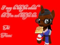 Size: 1400x1050 | Tagged: safe, artist:soad24k, oc, oc only, oc:soadia, pony, 3d, bread, clothes, food, gmod, needs more saturation, schoolgirl, solo, toast, valentine's day, valentine's day card