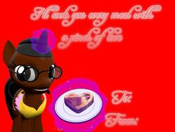 Size: 1400x1050 | Tagged: safe, artist:soad24k, oc, oc only, oc:soadia, pony, 3d, apron, clothes, food, gmod, heart, needs more saturation, solo, valentine's day, valentine's day card, waffle