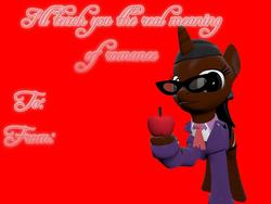 Size: 1400x1050 | Tagged: safe, artist:soad24k, oc, oc only, oc:soadia, pony, 3d, apple, food, gmod, needs more saturation, solo, teacher, valentine's day, valentine's day card