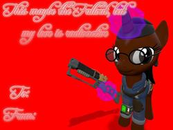Size: 1400x1050 | Tagged: safe, artist:soad24k, oc, oc only, oc:soadia, pony, fallout equestria, 3d, gmod, needs more saturation, solo, valentine's day, valentine's day card, weapon