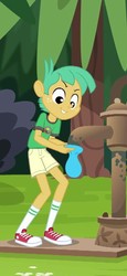 Size: 305x665 | Tagged: safe, screencap, snails, equestria girls, g4, my little pony equestria girls: legend of everfree, clothes, converse, cropped, male, shoes, shorts, sneakers, socks, solo, up to no good, water balloon