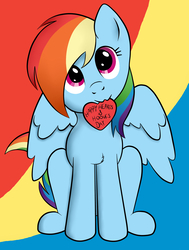 Size: 1919x2543 | Tagged: safe, artist:cyvonix, rainbow dash, pony, g4, :3, chest fluff, cute, dashabetes, female, heart, hearts and hooves day, holiday, mouth hold, solo, valentine's day