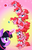 Size: 968x1500 | Tagged: safe, artist:vdru7, pinkie pie, twilight sparkle, butterfly, earth pony, pony, g4, my little pony: friendship is magic, too many pinkie pies, clone, cupcake, derp, eyes closed, faceplant, faic, female, food, glowing horn, heart eyes, horn, looking at you, magic, mare, multeity, one eye closed, open mouth, pinkie clone, redraw, smiling, sweat, telekinesis, tongue out, too much pink energy is dangerous, tower of pony, wingding eyes