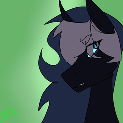 Size: 844x844 | Tagged: safe, artist:moonakart13, artist:moonaknight13, nightmare moon, pony, g4, angry, crystal background, female, frown, green crystal, looking away, messy mane, not happy, solo