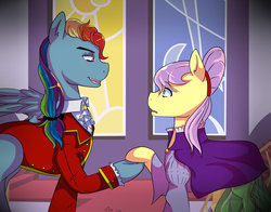 Size: 1024x803 | Tagged: safe, artist:marima15, fluttershy, rainbow dash, the count of monte rainbow, g4, clothes, crossover, holding hooves, open mouth, rainbow dantes, shycedes, the count of monte cristo