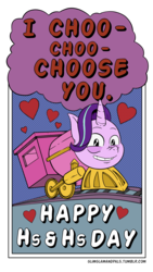 Size: 1083x1920 | Tagged: safe, artist:raph13th, starlight glimmer, pony, comic:glim glam and pals, g4, female, hearts and hooves day, i love lisa, male, parody, solo, the simpsons, train, valentine's day, valentine's day card