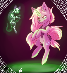 Size: 900x984 | Tagged: safe, artist:cabbage-arts, oc, oc only, oc:grim, cat, pony, spider, unicorn, bone, female, horn, skeleton, solo, spider web, unicorn oc