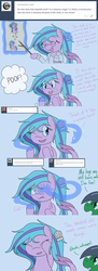 Size: 1280x3525 | Tagged: safe, artist:hummingway, oc, oc only, oc:feather hummingway, oc:swirly shells, merpony, ask-humming-way, dialogue, tumblr, tumblr comic, underwater