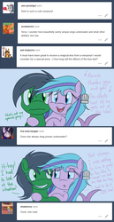 Size: 1280x2475 | Tagged: safe, artist:hummingway, oc, oc only, oc:feather hummingway, oc:swirly shells, merpony, ask-humming-way, dialogue, tumblr, tumblr comic, underwater