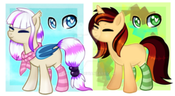 Size: 1024x564 | Tagged: safe, artist:sugguk, oc, oc only, bat pony, pony, unicorn, clothes, eyes closed, female, mare, reference sheet, scarf, socks, striped socks