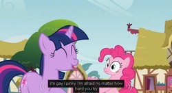 Size: 637x347 | Tagged: safe, screencap, pinkie pie, twilight sparkle, pony, g4, meme, youtube caption