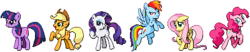 Size: 400x83 | Tagged: safe, artist:combothebeehen, applejack, fluttershy, pinkie pie, rainbow dash, rarity, twilight sparkle, earth pony, pegasus, pony, unicorn, g4, line-up, mane six, pixel art, simple background, sprite, transparent background, unicorn twilight