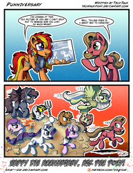 Size: 2697x3499 | Tagged: safe, artist:gray--day, rarity, oc, oc:ace, oc:maddensun, oc:pun, oc:tech talk, oc:tiny stitch, bat pony, earth pony, pegasus, pony, unicorn, ask pun, g4, angry mob, ask, chase, comic, dialogue, female, flying, glowing horn, goggles, hair over one eye, high res, horn, levitation, magic, mare, net, pitchfork, telekinesis, torch, unamused