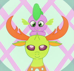 Size: 1364x1308 | Tagged: safe, artist:lilpinkbunnyrabbit, spike, thorax, changedling, changeling, dragon, g4, to where and back again, duo, king thorax