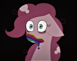 Size: 1378x1096 | Tagged: safe, artist:lilpinkbunnyrabbit, pinkie pie, earth pony, pony, g4, bags under eyes, bust, cookie zombie, female, portrait, rainbow muzzle, solo