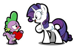 Size: 1845x1208 | Tagged: safe, artist:kingtoby19, rarity, spike, dragon, g4, blushing, female, heart, male, ship:sparity, shipping, simple background, straight, valentine's day, valentine's day card