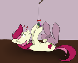 Size: 800x648 | Tagged: safe, artist:cottonaime, roseluck, earth pony, pony, g4, behaving like a cat, clothes, collar, female, heart, hooves up, lying down, on back, pony pet, rosepet, simple background, smiling, socks, solo