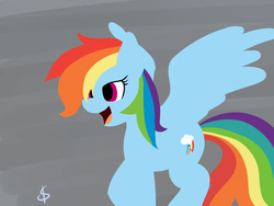 Size: 800x600 | Tagged: safe, artist:one$hot, rainbow dash, pegasus, pony, g4, female, flying, hooves, mare, minimalist, modern art, no catchlights, open mouth, rainbow, sky, solo, spread wings, wings