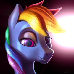 Size: 4000x4000 | Tagged: safe, rainbow dash, pegasus, pony, g4, absurd resolution, bust, female, mare, portrait, realistic, reflection, solo, subsurface scattering