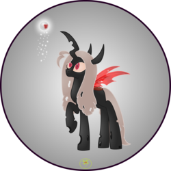 Size: 5000x5000 | Tagged: safe, artist:lakword, oc, oc only, oc:calliphora, changeling, changeling queen, absurd resolution, changeling queen oc, female, queen, raised hoof, red changeling, simple background, solo, transparent background, watching