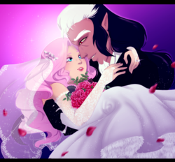 Size: 778x721 | Tagged: safe, artist:gamblingfoxinahat, discord, fluttershy, human, g4, bridal carry, bride, carrying, clothes, dress, female, groom, humanized, male, marriage, ring, ship:discoshy, shipping, straight, wedding, wedding dress, wedding ring, wedding veil