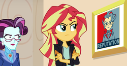 Size: 1288x668 | Tagged: safe, edit, edited screencap, screencap, principal abacus cinch, sunset shimmer, equestria girls, g4, meme, sunset's picture frame