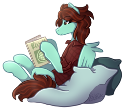 Size: 2047x1800 | Tagged: safe, artist:monnarcha, oc, oc only, oc:seafoam dust, pegasus, pony, clothes, female, hoers, mare, pillow, reading, simple background, solo, transparent background