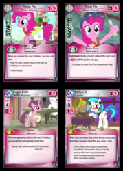 Size: 714x1000 | Tagged: safe, enterplay, dj pon-3, double diamond, pinkie pie, sugar belle, vinyl scratch, earth pony, pony, unicorn, defenders of equestria, g4, my little pony collectible card game, ccg, female, horn, mare, merchandise, tail