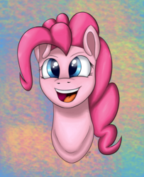 Size: 1024x1264 | Tagged: safe, artist:stevejunier, pinkie pie, earth pony, pony, g4, abstract background, bust, female, portrait, smiling, solo