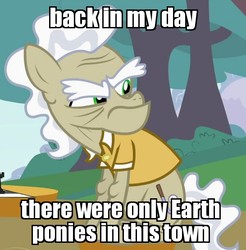 Size: 546x556 | Tagged: safe, edit, edited screencap, screencap, geri, pony, g4, the cutie pox, clothes, image macro, male, meme, pony racism, racism, solo