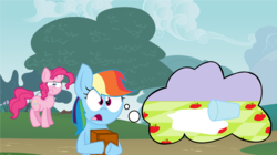 Size: 2676x1500 | Tagged: safe, artist:redrose26, pinkie pie, rainbow dash, g4, box, exploitable meme, meme, milk, role reversal, spilled milk, spongebob squarepants, the inner machinations of my mind are an enigma, the secret box