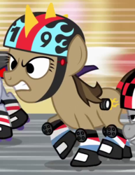 Size: 460x595 | Tagged: safe, screencap, hairpin turn, pony, call of the cutie, g4, female, filly, helmet, roller skates, solo