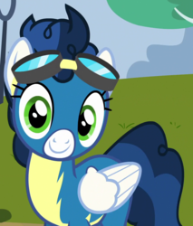 Size: 900x1055 | Tagged: safe, screencap, high winds, pegasus, pony, g4, newbie dash, clothes, cute, female, looking at you, smiling, solo, uniform, wonderbolts uniform
