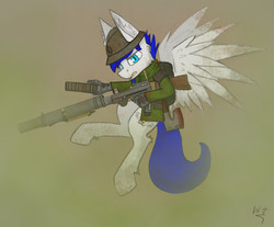 Size: 4260x3524 | Tagged: safe, artist:php122, oc, oc only, oc:wingedthoughts, pony, battlefield, battlefield 1, cheek fluff, clothes, colored pupils, ear fluff, fluffy, grabby boi, high res, italian, lewis, lewis gun, solo, wing fluff, yelling
