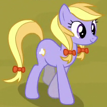 Size: 210x210 | Tagged: safe, screencap, cloudfritter, earth pony, pony, g4, trade ya!, background pony, bow, cropped, female, hair bow, mare, outdoors, smiling, solo, tail
