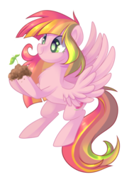 Size: 1584x2100 | Tagged: safe, artist:drawntildawn, oc, oc only, oc:fancy fruit, pegasus, pony, dirt, seedling, simple background, solo, spread wings, transparent background