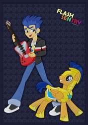 Size: 751x1063 | Tagged: safe, artist:jucamovi1992, flash sentry, pegasus, pony, equestria girls, g4, guitar, royal guard, self ponidox