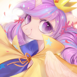 Size: 780x780 | Tagged: safe, artist:ciciya, oc, oc only, pony, cape, clothes, crown, flower, flower in hair, jewelry, regalia, solo