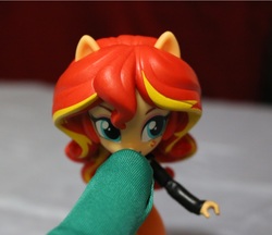 Size: 2108x1822 | Tagged: safe, sunset shimmer, oc, oc:anon, human, equestria girls, g4, boop, cute, doll, equestria girls minis, eqventures of the minis, irl, irl human, photo, shimmerbetes, toy