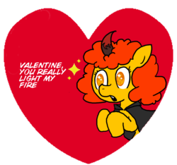 Size: 640x600 | Tagged: safe, artist:ficficponyfic, oc, oc only, oc:pipadeaxkor, demon, demon pony, colt quest, color, cute, disguise, evil, eyes closed, fangs, female, floating, hearts and hooves day, horn, illusion, monochrome, solo focus, sparkly eyes, starry eyes, this will eat your soul, valentine, valentine's day, wide eyes, wingding eyes