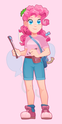 Size: 377x749 | Tagged: safe, artist:gor1ck, pinkie pie, human, g4, clipboard, clothes, cute, diapinkes, female, humanized, legs, shoes, smiling, solo