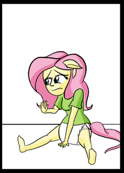 Size: 1248x1740 | Tagged: safe, artist:diaperednight, fluttershy, equestria girls, g4, clothes, diaper, female, floppy ears, four ears, non-baby in diaper, ponied up, poofy diaper, shirt, solo