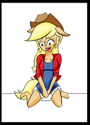 Size: 1248x1740 | Tagged: safe, artist:diaperednight, applejack, equestria girls, g4, clothes, diaper, female, floppy ears, four ears, non-baby in diaper, ponied up, poofy diaper, shirt, shirt pull, solo