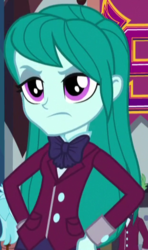 Size: 311x525 | Tagged: safe, screencap, cold forecast, equestria girls, g4, my little pony equestria girls: friendship games, background human, clothes, cold forecast is not amused, crystal prep academy uniform, female, school uniform, solo, unamused