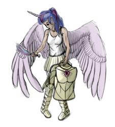 Size: 863x954 | Tagged: safe, artist:mackeroth, derpibooru exclusive, twilight sparkle, human, g4, armor, female, horn, horned humanization, humanized, sketch, solo, twilight sparkle (alicorn), winged humanization, wings