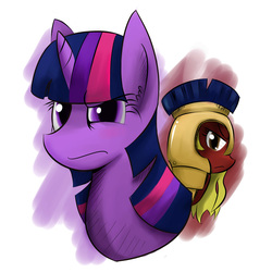 Size: 1500x1500 | Tagged: safe, artist:mr.candy_owo, twilight sparkle, oc, oc:blitz ash, g4, guard, simple background