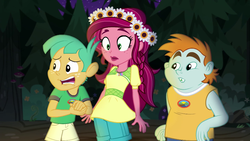 Size: 1280x720 | Tagged: safe, screencap, gloriosa daisy, snails, snips, equestria girls, g4, my little pony equestria girls: legend of everfree, flower, flower in hair, magical geodes