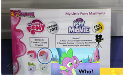 Size: 740x452 | Tagged: safe, screencap, lyra heartstrings, pinkie pie, spike, dragon, equestria games (episode), g4, my little pony: the movie, merchandise, my little pony logo