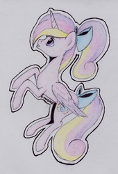 Size: 816x1200 | Tagged: safe, artist:marta4708, princess cadance, pony, g4, bow, female, hair bow, solo, tail bow, traditional art